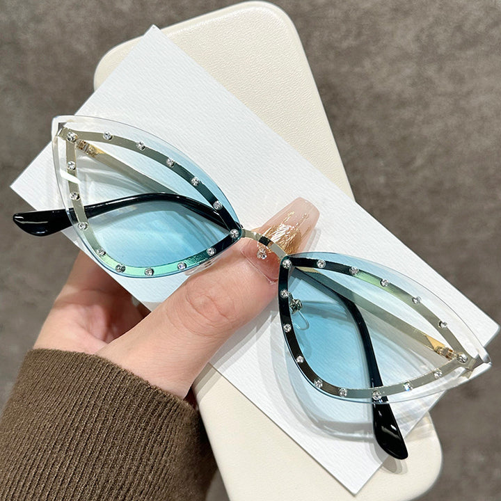 Rhinestone-Accented Cat Eye Fashion Sunglasses