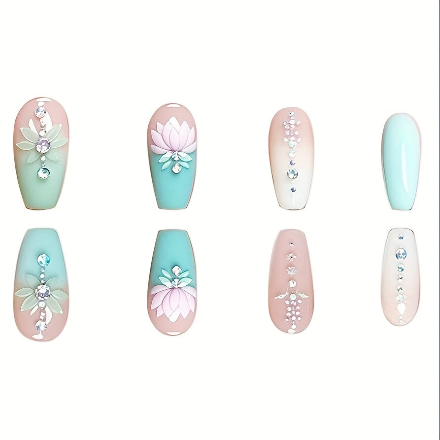 Floral and Gemstone Nail Art Extensions Bowlift