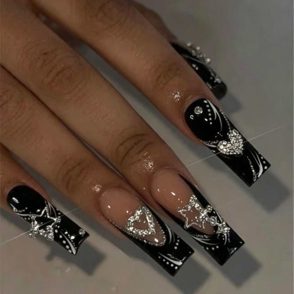 Artistic Press-On Nails with Heart and Gem Accents Bowlift