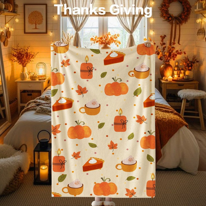 Thanksgiving-Themed Cozy Fleece Blanket