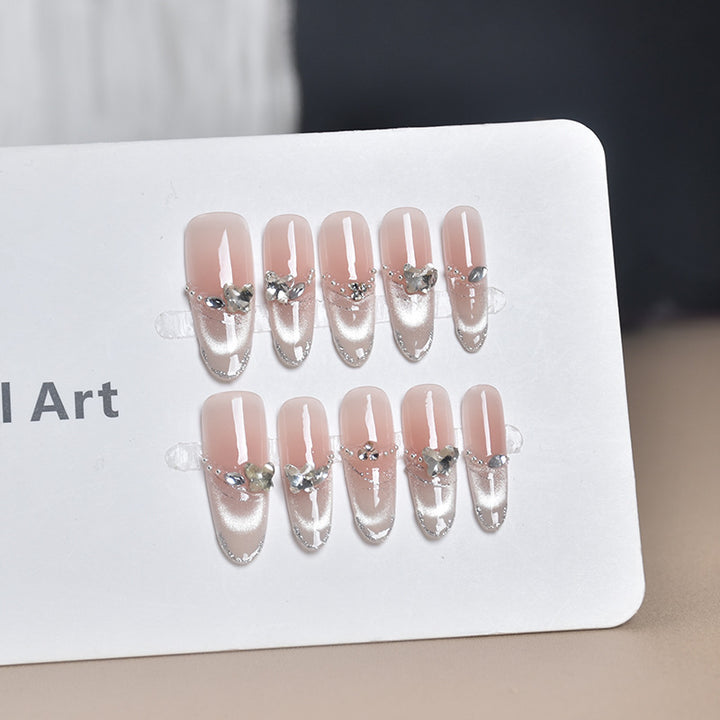 Elegant Decorative Press-On Nail Extensions with Pearls Bowlift