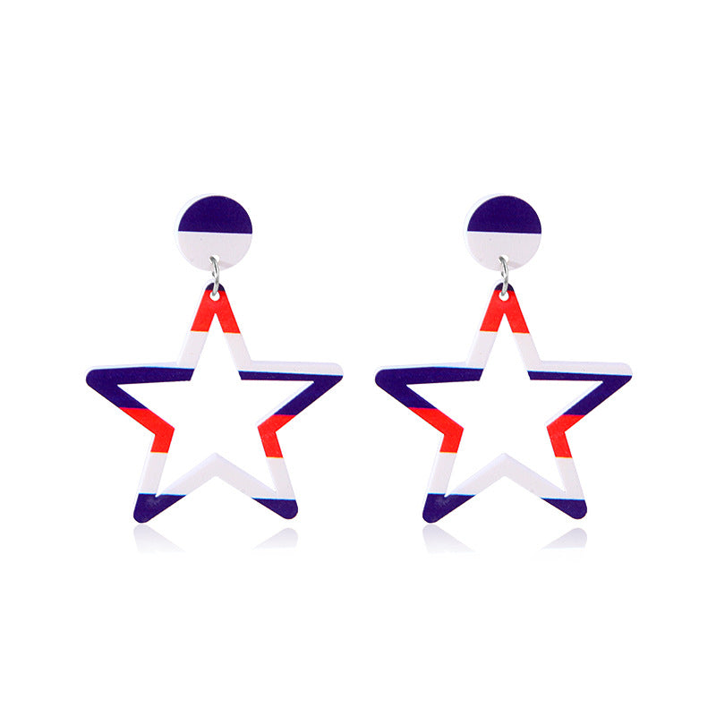 Women's star-shaped enamel earrings with USA flag motif and gold-plated fish Bowlift