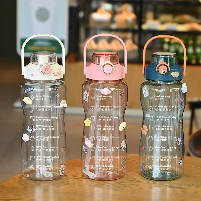 Women’s water bottle with integrated time marking and practical carrying handle Bowlift