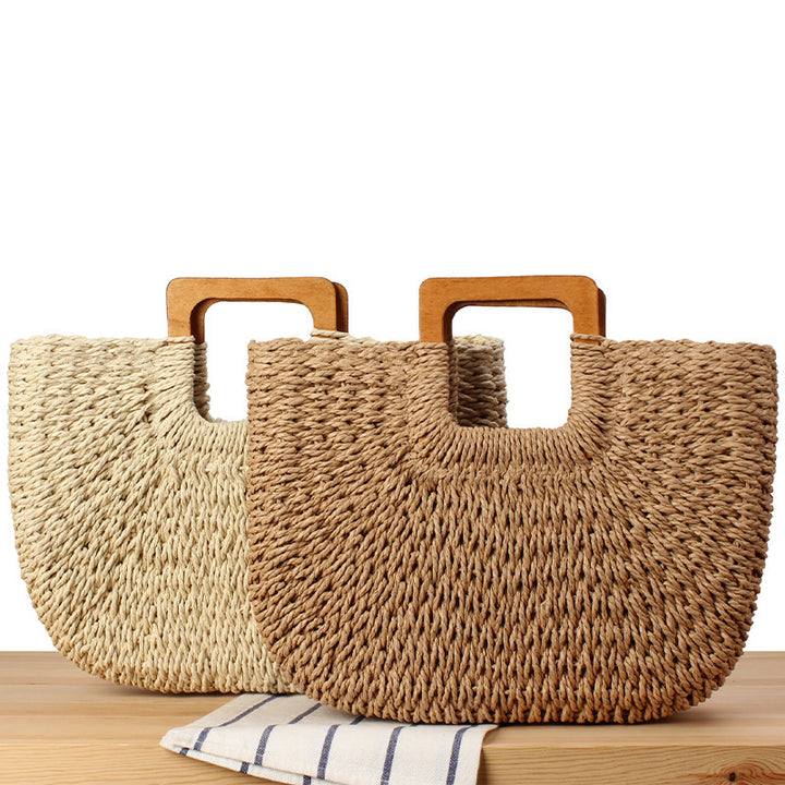 Braided beach bag with wooden handle Bowlift
