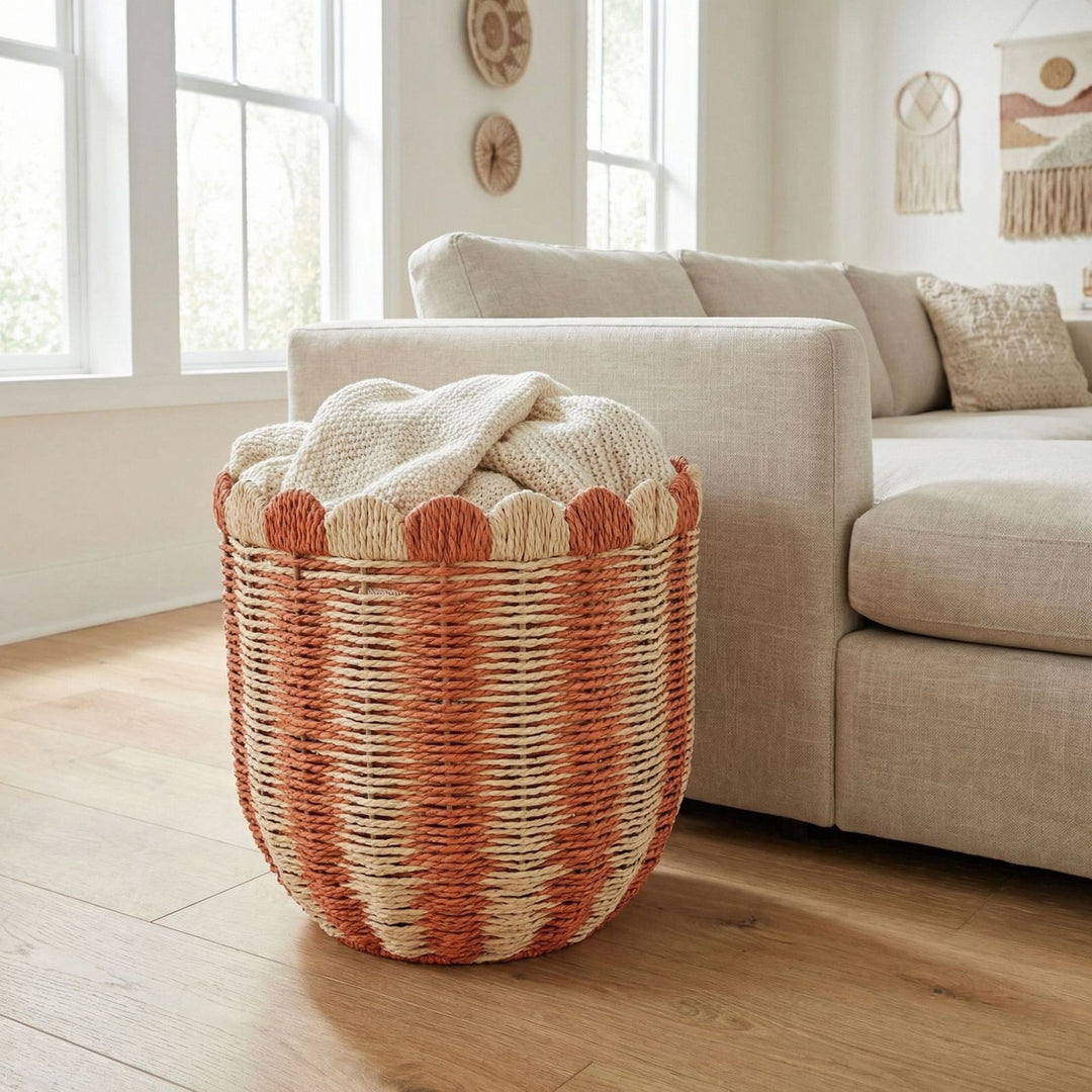 Handwoven storage basket with wave edge Bowlift
