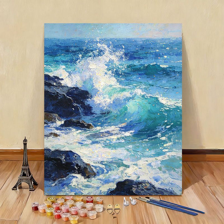 Ocean Wave Landscape Paint by Numbers Canvas Art Kit Bowlift