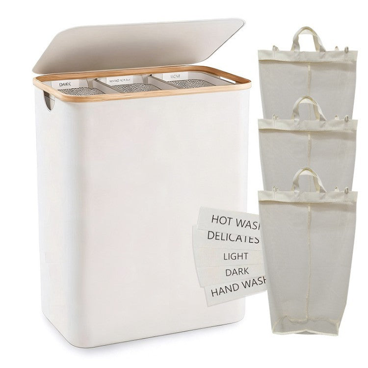 Laundry separation system with bamboo lid and multiple compartments Bowlift