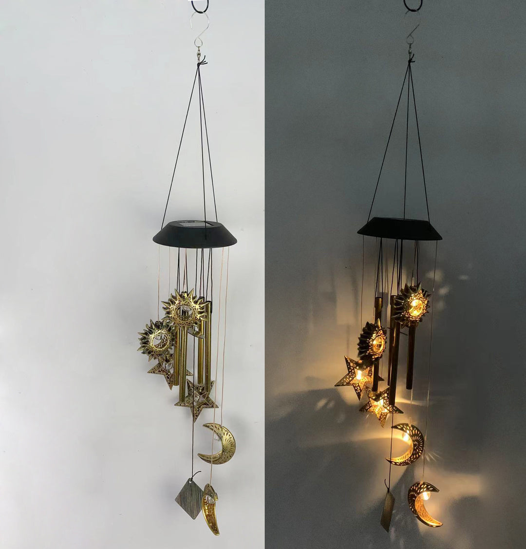 Decorative Hanging Star Wind Chime With Brass Stars And Tubular Aluminum Chimes Bowlift