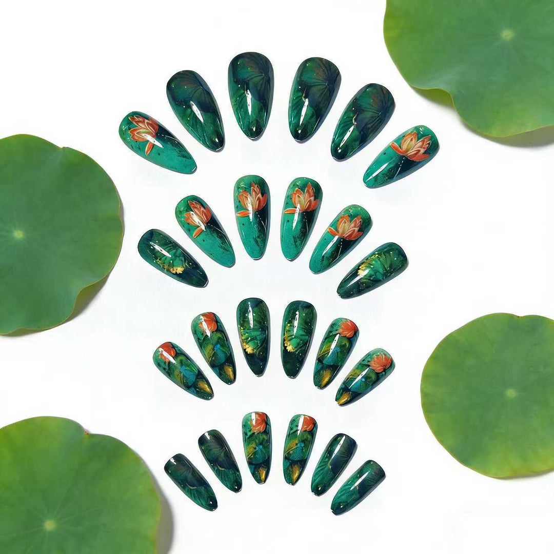 Artificial artificial nails with elegant water lily design Bowlift