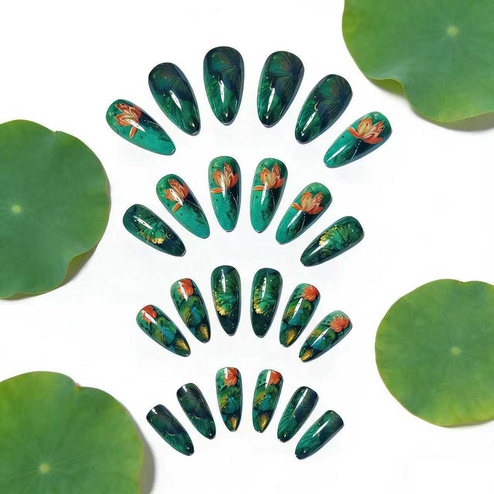 Artificial artificial nails with elegant water lily design Bowlift