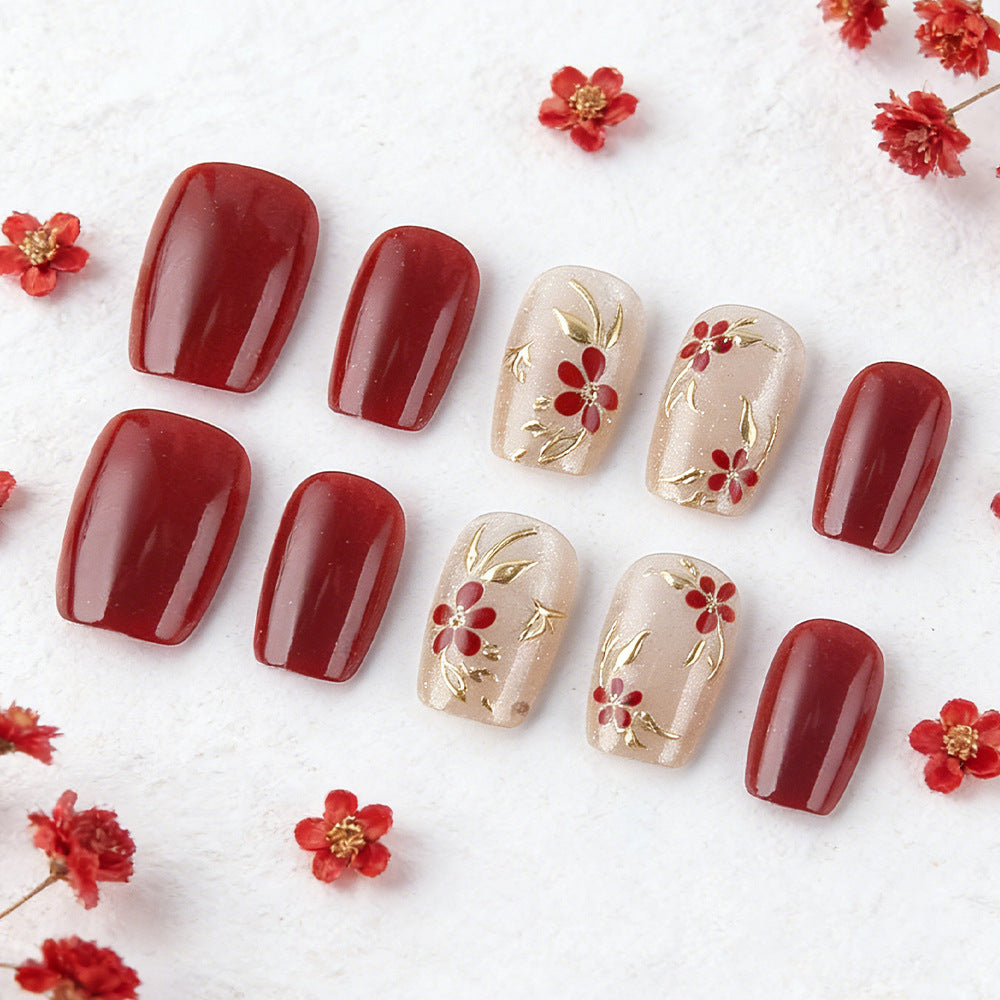 Elegant Floral Press-On Nail Set Bowlift