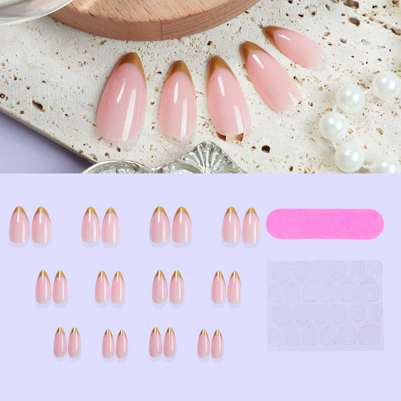 Elegant Press-On Nail Set with Gold-Tipped Design Bowlift