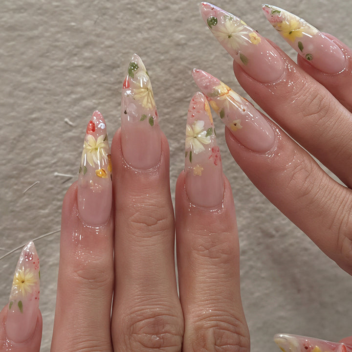 Floral Art Acrylic Nail Tips Bowlift