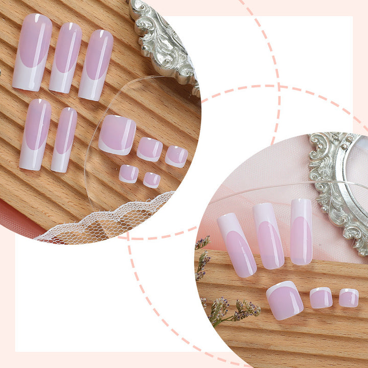Creative Nail Set with Elegant French Tip and Glitter Effects Bowlift