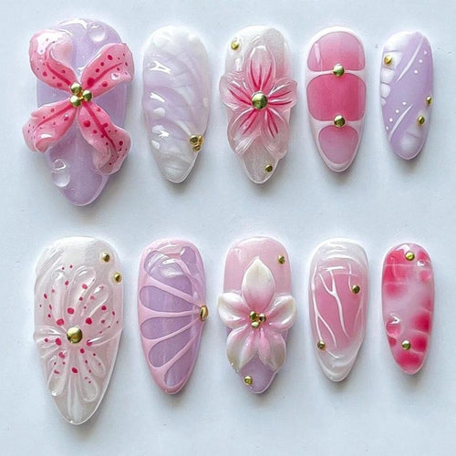 Artistic Floral Press-On Nail Collection Bowlift