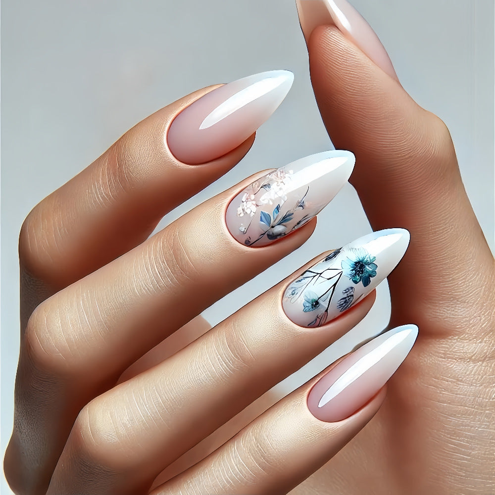 Artificial nails with flower design and shine Bowlift