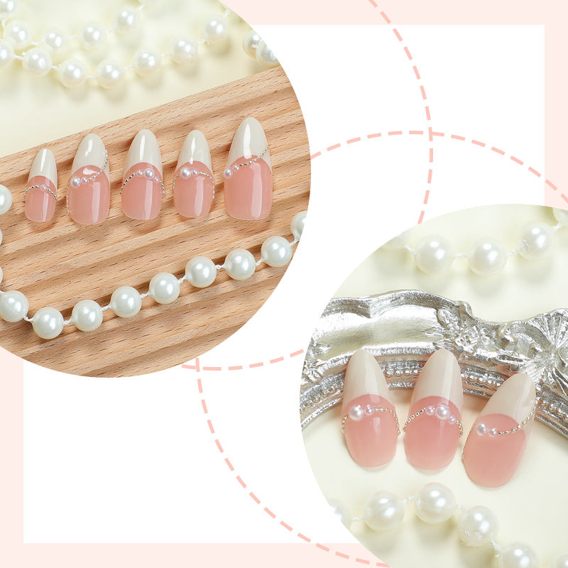Elegant Ombre Press-On Nail Set with Pearl Accents Bowlift