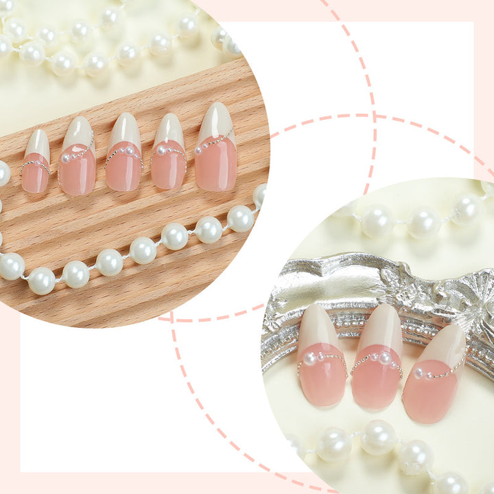 Elegant Ombre Press-On Nail Set with Pearl Accents Bowlift