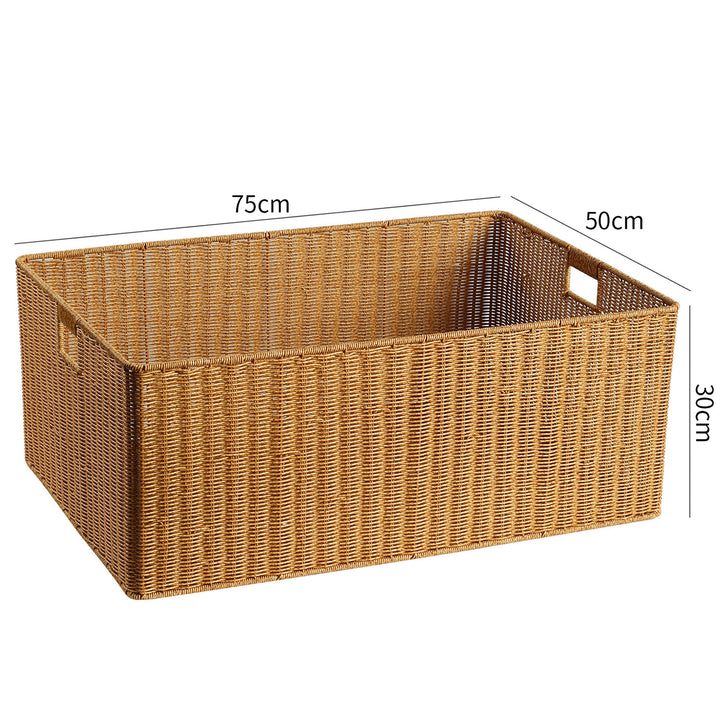Handwoven Rectangular Storage Basket with Cut-Out Handles Bowlift