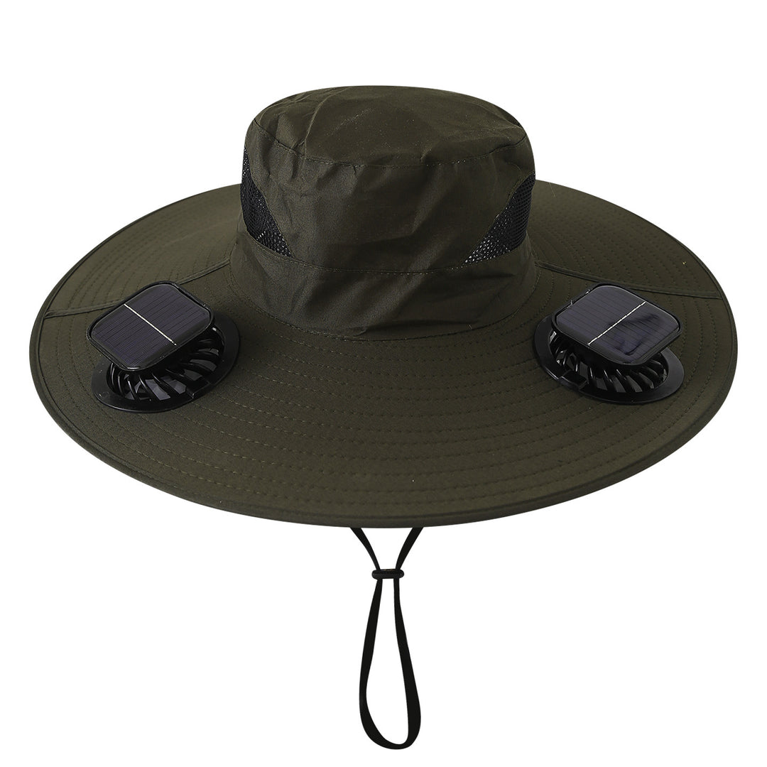 Wide sun hat with integrated solar fans breathable mesh adjustable chin strap Bowlift