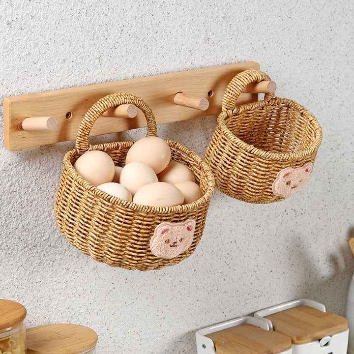 Handwoven Decorative Storage Basket with Cute Bear Emblem Bowlift
