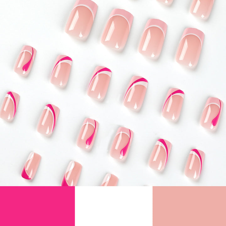 Acrylic nail extensions with elegant gradient and curved accents Bowlift
