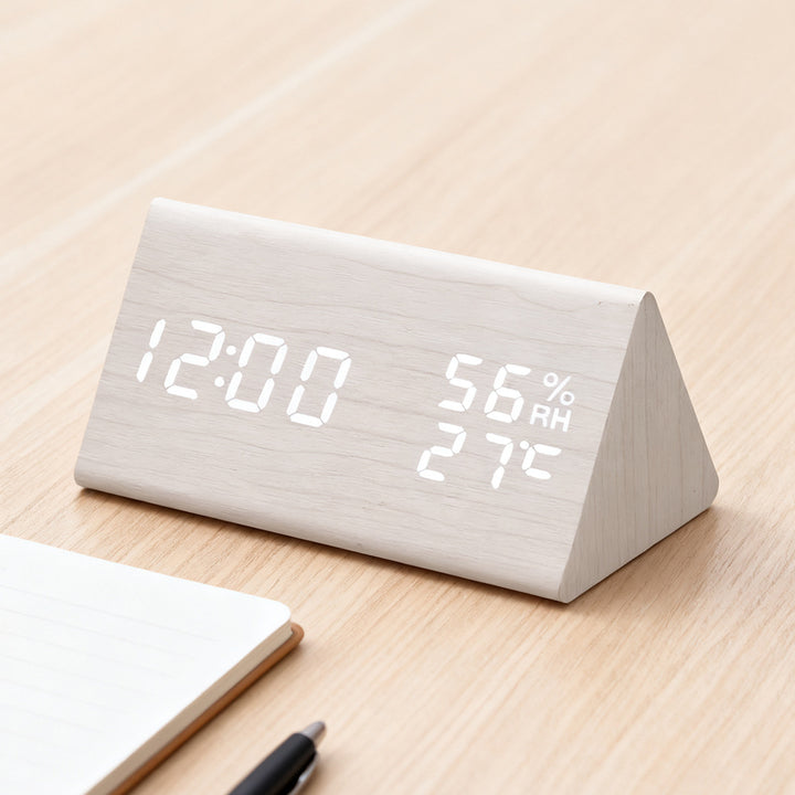 Modern Wooden LED Digital Alarm Clock with Temperature Humidity Display and Touch Controls Bowlift