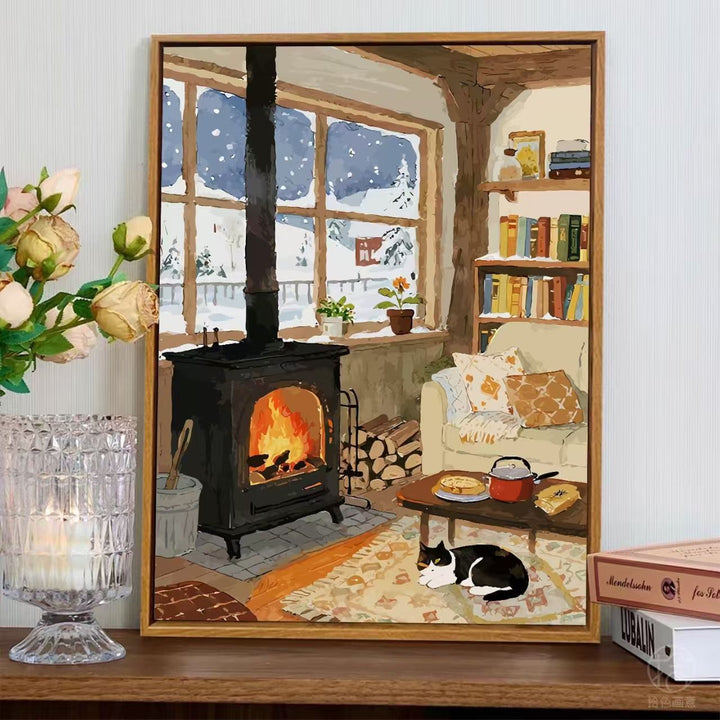 Cozy Fireplace Scene Wall Art Bowlift