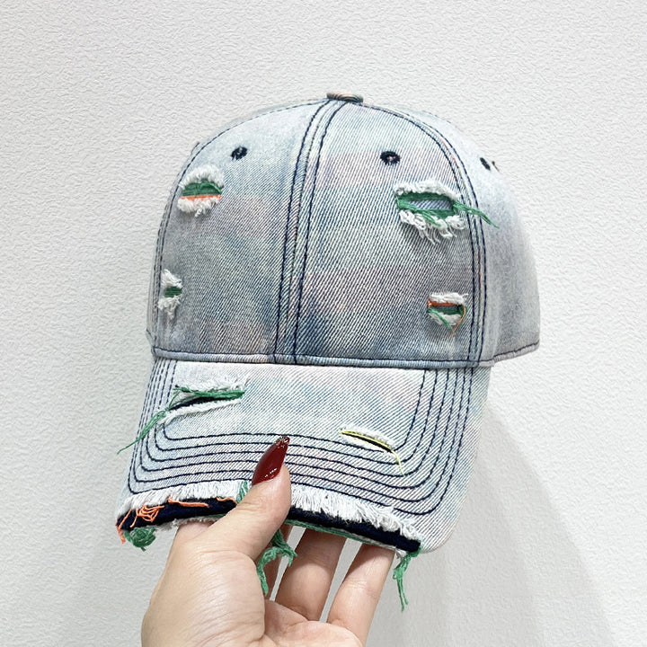 Women's Distressed Denim Baseball Cap Bowlift   1784084142
