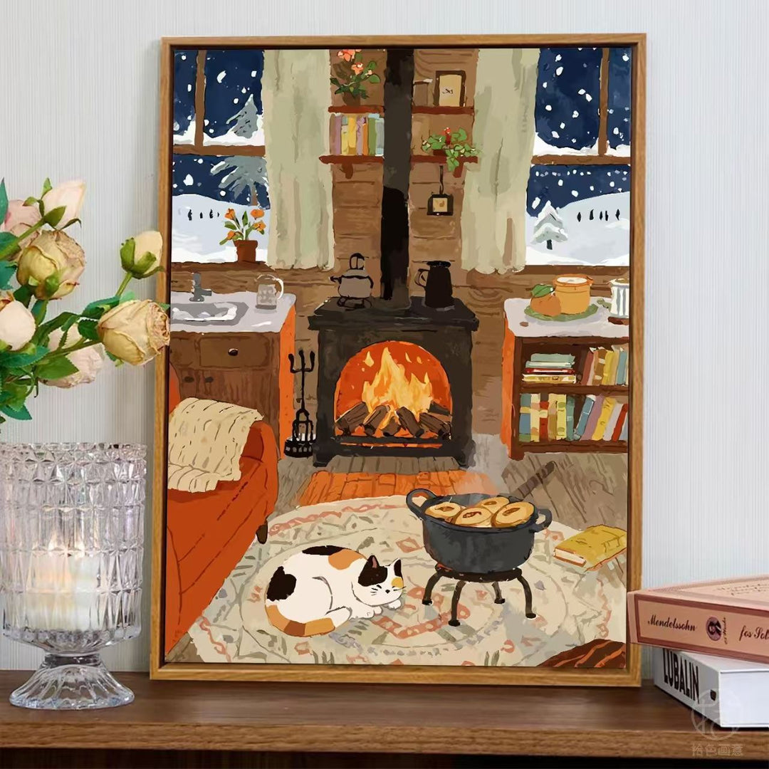 Cozy Fireplace Scene Wall Art Bowlift