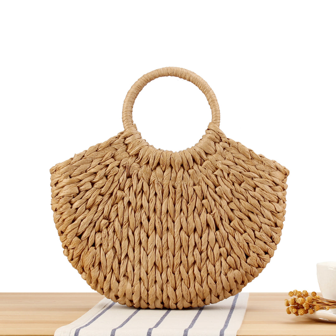 Handbag Made of Natural Bast with Creative Round Handle Bowlift