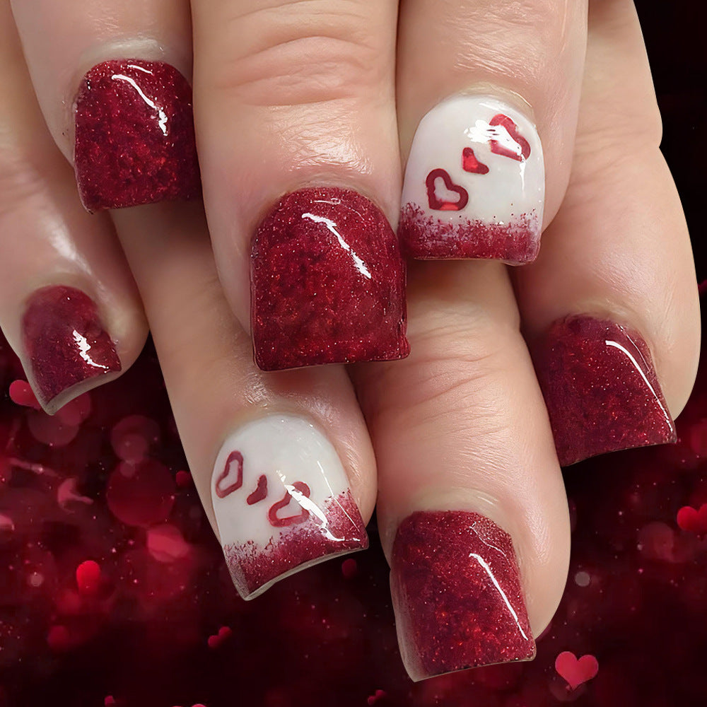 Glittery Heart-Themed Press-On Nail Set Bowlift