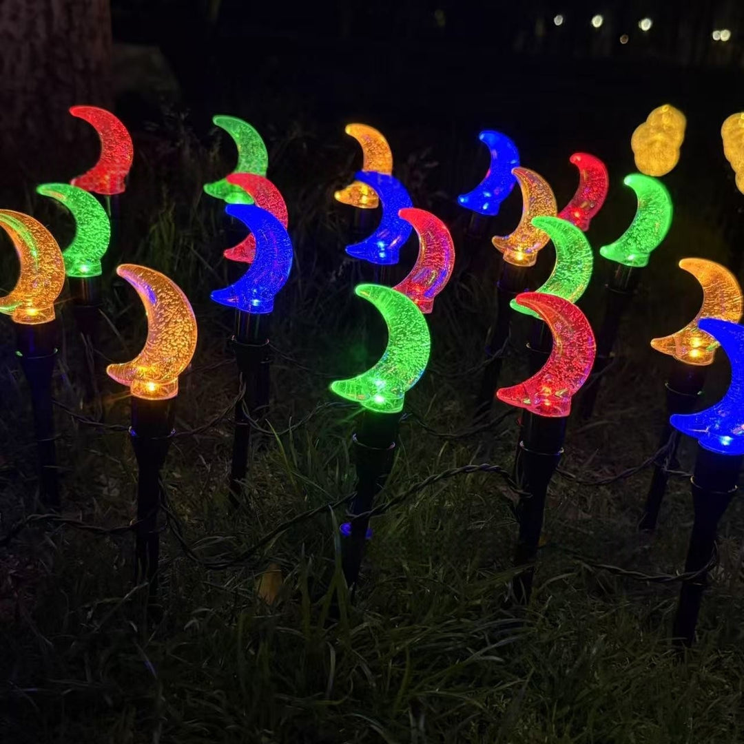 Crescent Moon Solar Garden Stake Lights With Textured Acrylic Diffuser And Warm White LED Bowlift