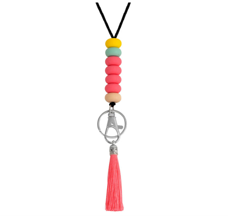Colorful Beaded Keychain Lanyard with Tassel Bowlift