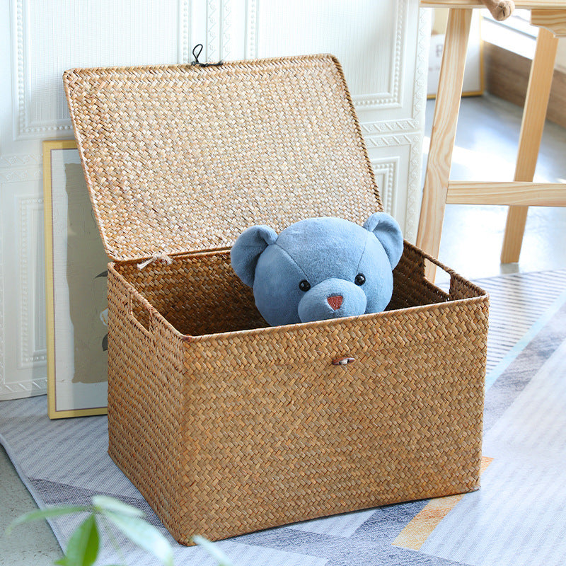 Rectangular Woven Storage Chest with Lid Bowlift