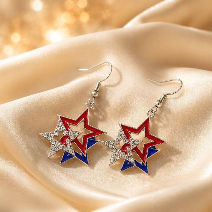 Women's Statement Earrings made of enamel with star and stripe motif and crystal embellishment Bowlift