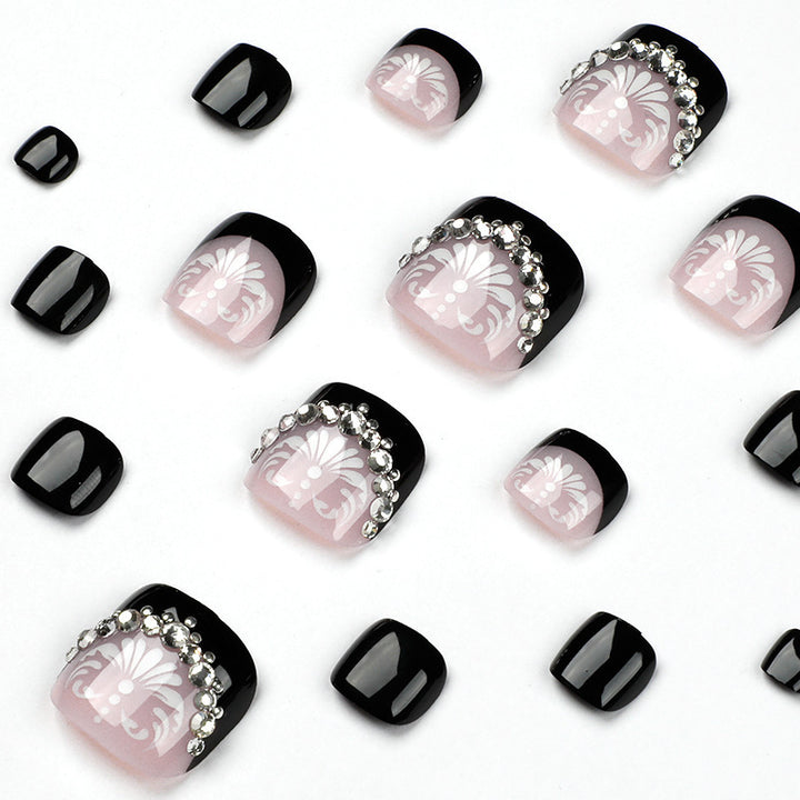 Decorative Press-On Toenails with Elegant Gemstone Accents Bowlift
