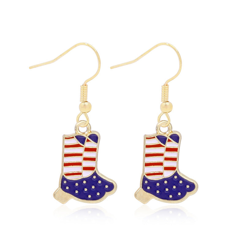 Women's star-shaped enamel earrings with USA flag motif and gold-plated fish Bowlift