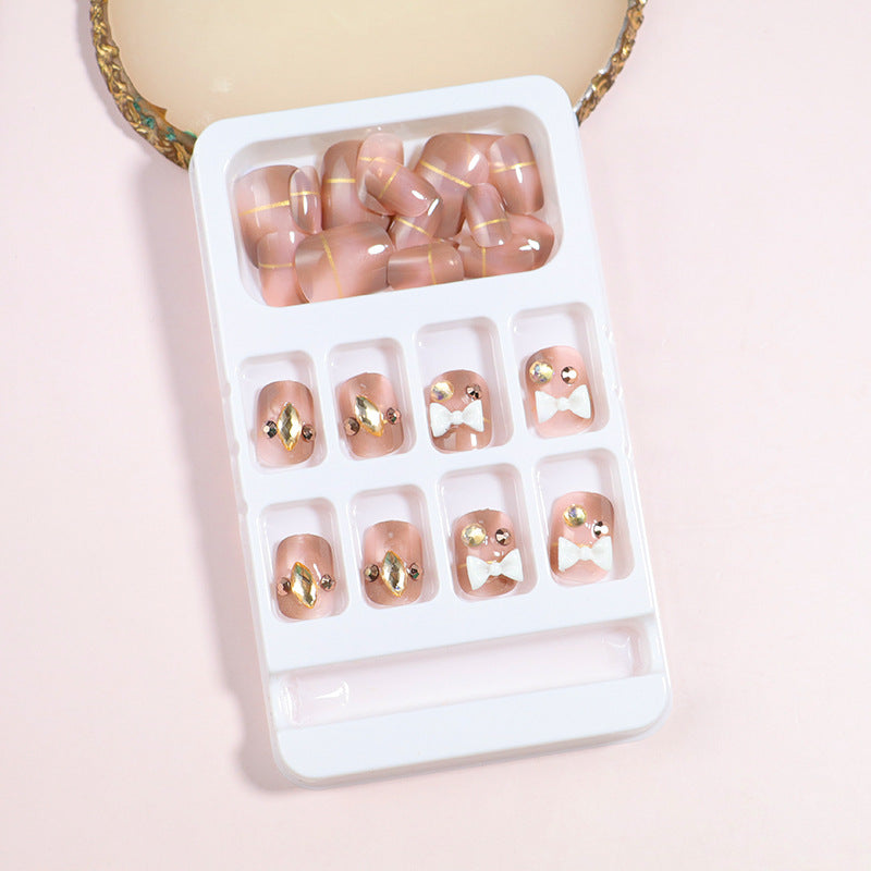 Decorative Press-On Nail Art Set with Bow Accents Bowlift