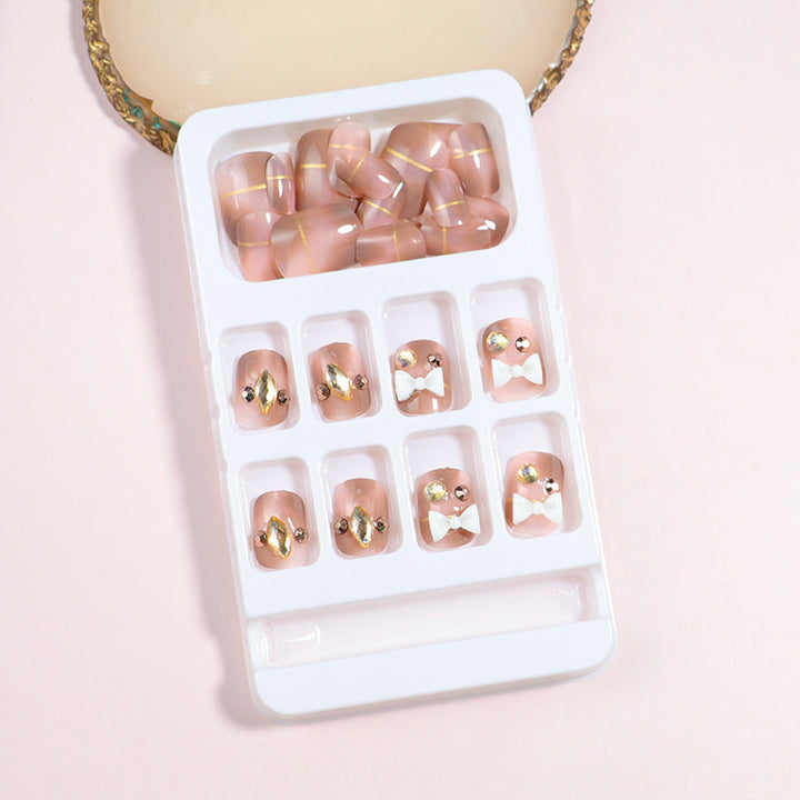Decorative Press-On Nail Art Set with Bow Accents Bowlift