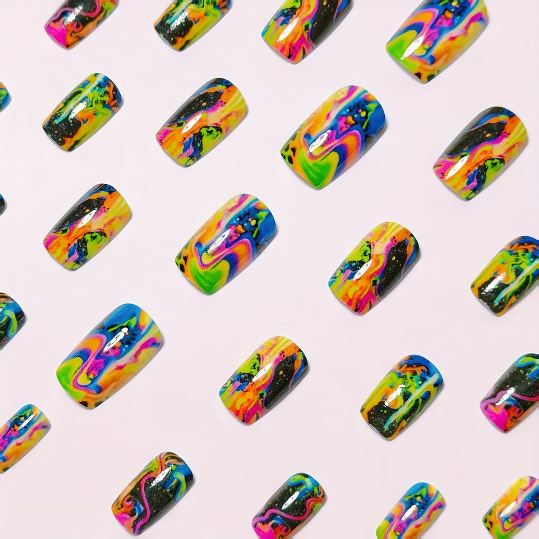 Neon Marbled Nail Art Bowlift