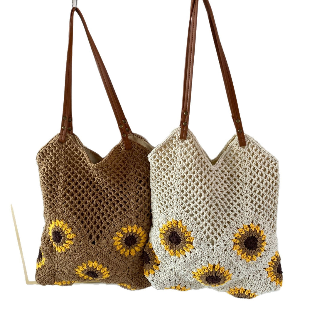 Hand-knotted shoulder bag with sunflower pattern Bowlift