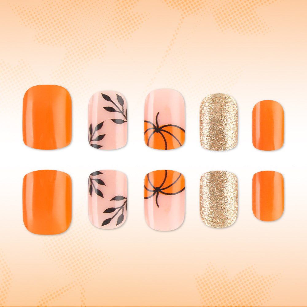 Decorative Press-On Nail Art Set with Pumpkin Design Bowlift