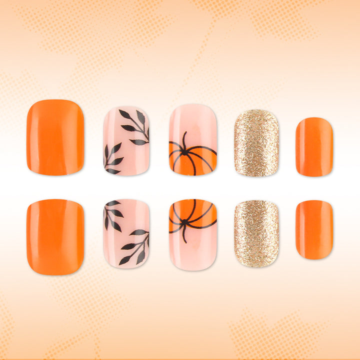 Decorative Press-On Nail Art Set with Pumpkin Design Bowlift