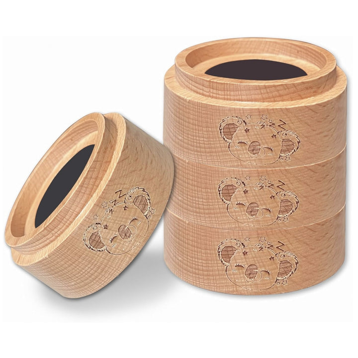 Round Beechwood Non-Slip Elevated Pet Feeding Bowl with Engraved Koala Design Bowlift