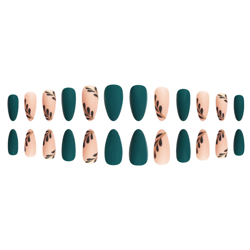 Artistic Press-On Nails with Leaf Design Bowlift