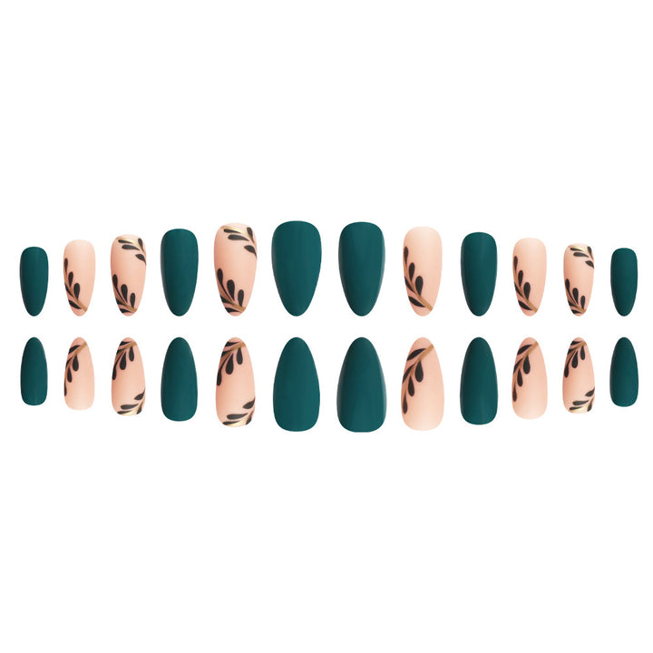 Artistic Press-On Nails with Leaf Design Bowlift