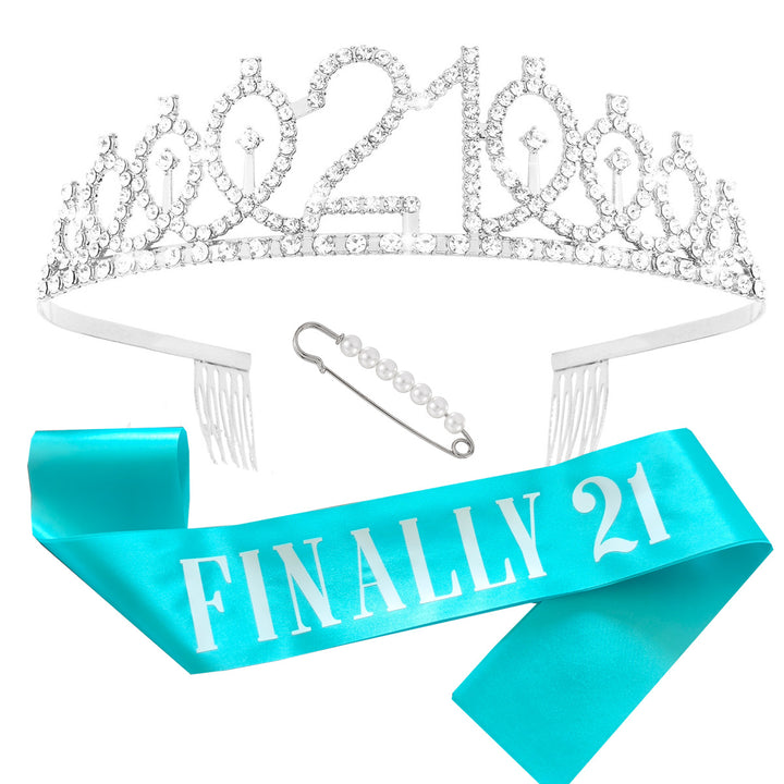 Women's birthday crown and sash set with glitter stones Bowlift