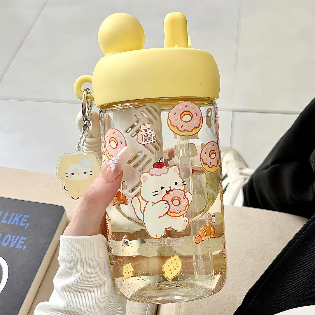 Women's water bottle with integrated animal motif and practical carrying handle Bowlift