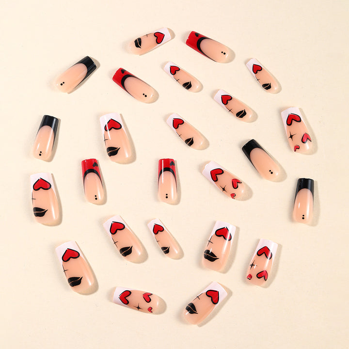 Artistic Heart-Accent Nail Art Extensions Bowlift